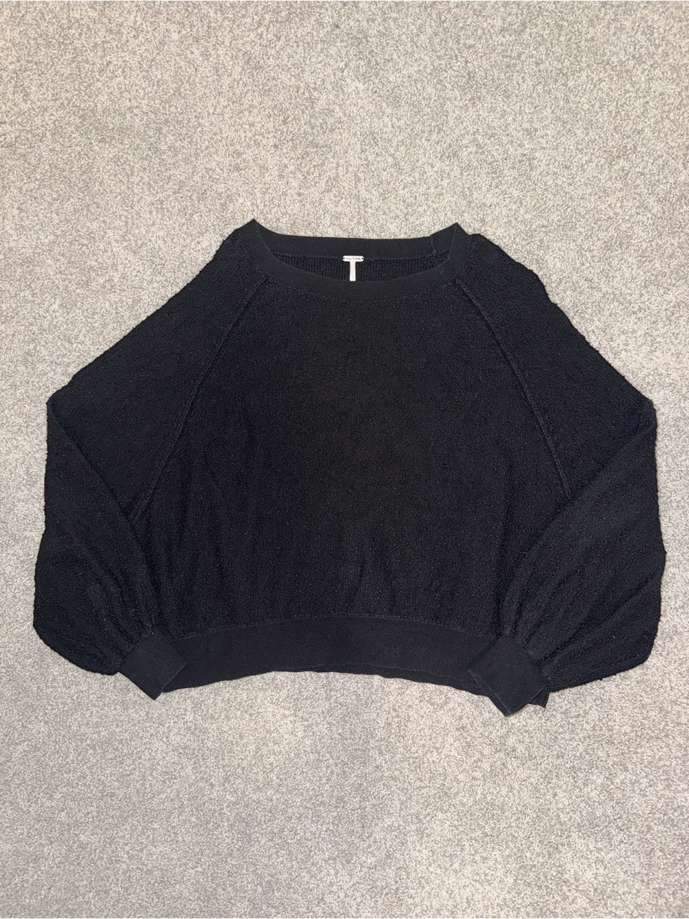 Free People Black Textured Balloon-Sleeve Sweatshirt